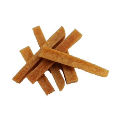 A pile of breadsticks,  possibly a visual representation or ingredient of Lekali Dog Chews, on a green background.