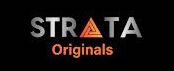 Logo of 'STRATA Originals' with an orange triangle, on a black background.