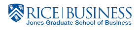 Logo of Rice Business, Jones Graduate School of Business, featuring stylized text and a graphic element.